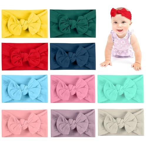 Aolso Diademas Bebé Niña, 10pcs Con Lazo de Nailon, Cintas Para la Cabeza de Recién Nacidos, Elástica Suave Para Niñas