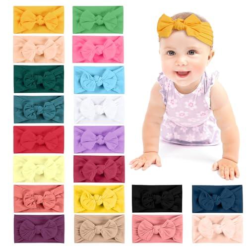 Aolso Diademas Bebé Niña, 20pcs Con Lazo de Nailon, Cintas Para la Cabeza de Recién Nacidos, Elástica Suave Para Niñas