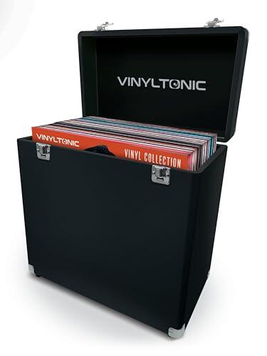 Vinyl Tonic Estuche de almacenamiento LP de vinilo de 12 pulgadas, piel sintética, interior totalmente forrado, esquinas de acero reforzado