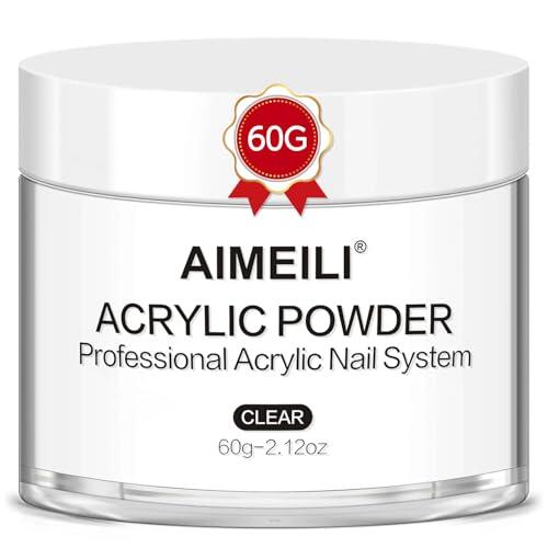 AIMEILI Polvo acrílico transparente, polvo acrílico para uñas Aplicación acrílica para uñas Extensión para uñas Manicura francesa tallado de uñas, 60g