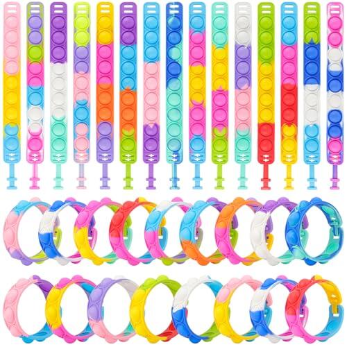 Coicok 30 Piezas Pop It Bubble Fidget Toy, Detalles Cumpleaños, Regalos Cumpleaños Niños Colegio, Pulsera de Silicona de Descompresión para Niños y Adultos, Fiesta Cumpleaños Clase