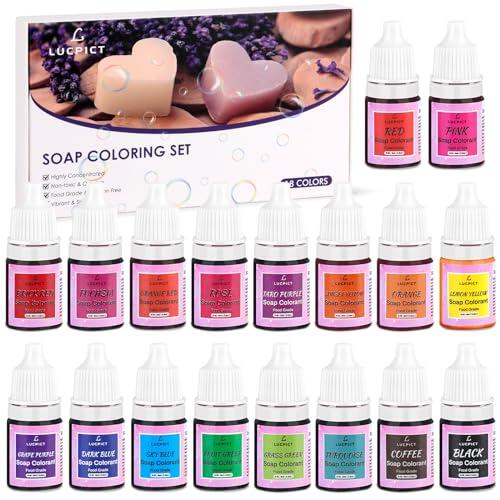 LUCPICT Juego de 18 colores de jabón líquido para hacer jabones, bombas de baño y manualidades, seguro para la piel y medio ambiente