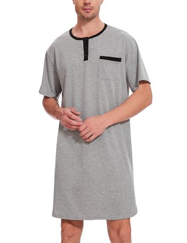 Uniexcosm Camisa de Dormir para Hombre Pijama Hombre Manga Corta Camisón de Algodón Camisa para Dormir Ropa de Dormir Pijama Suave Transpirable Gris M