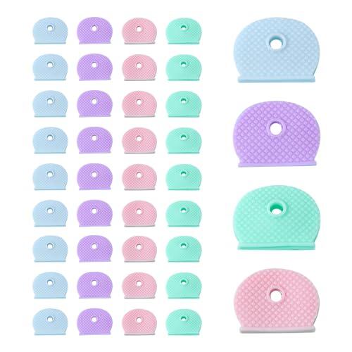 40 fundas para llaves de macaron, coloridas de silicona, fundas elásticas para clasificación de llaves de habitación (rosa, verde, morado, azul)