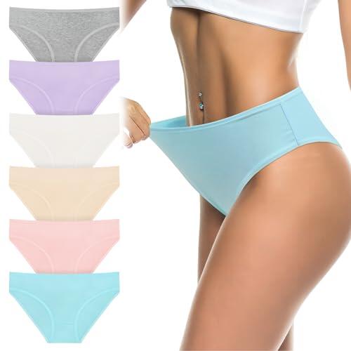 Flintronic 6PCS Bragas Mujer Algodón, Braguita de algodón, Elástico Culotte Cintura, Braguitas Ropa Interior Cómoda y Sexy, Media Ropa Interior Cómodas y Suaves, M