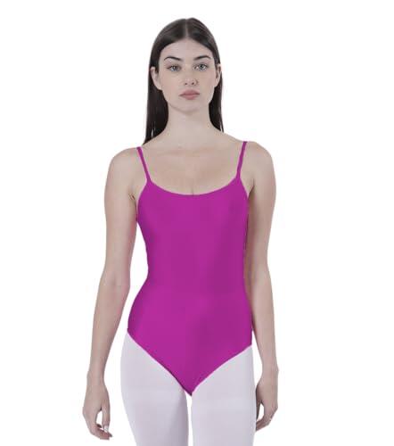Carnavalife Body Maillot de Danza Ballet Gimnasia Mujer Tirantes sin Mangas con Cuello Redondo y Cubre la Espalda, Bodi No Transparenta Ajustado para Danza Baile Gimanasia Ritmica (S, Fucsia)