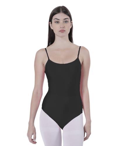 Carnavalife Body Maillot de Danza Ballet Gimnasia Mujer Tirantes sin Mangas con Cuello Redondo y Cubre la Espalda, Bodi No Transparenta Ajustado para Danza Baile Gimanasia Ritmica (S, Negro)