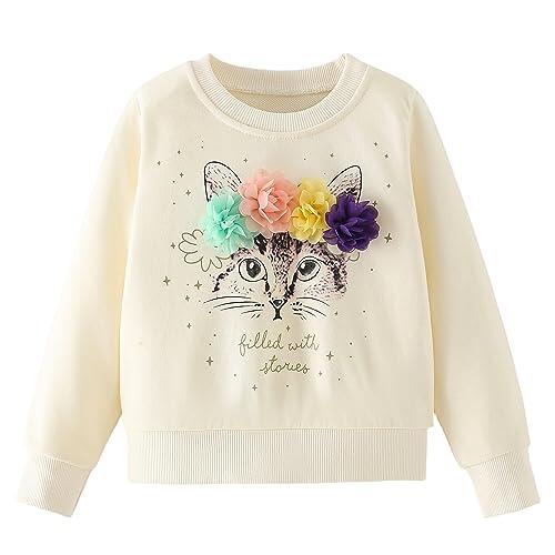 Codkkre Sudaderas Niña Sweatshirt para Niña de Manga Larga Pullover de Algodón para Niña 2-7 Años, Estilo 7, 8 Años