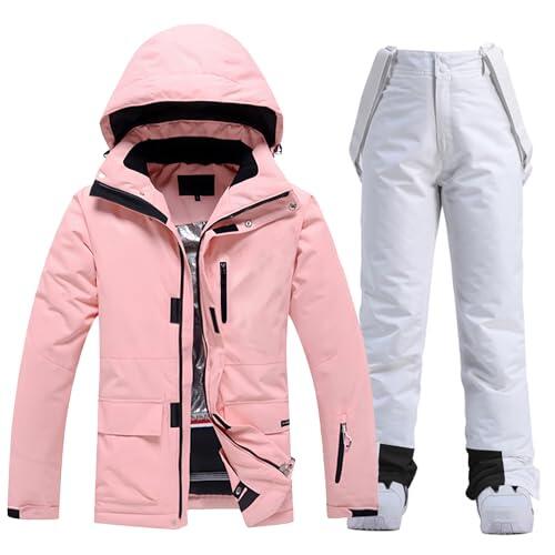 HOTIAN Conjunto de chaqueta y pantalones de esquí para mujer, juego de 2 piezas, traje de esquí para mujer, resistente al agua, cortavientos, invierno, cálido, esquí, nieve, juego de snowboard, L