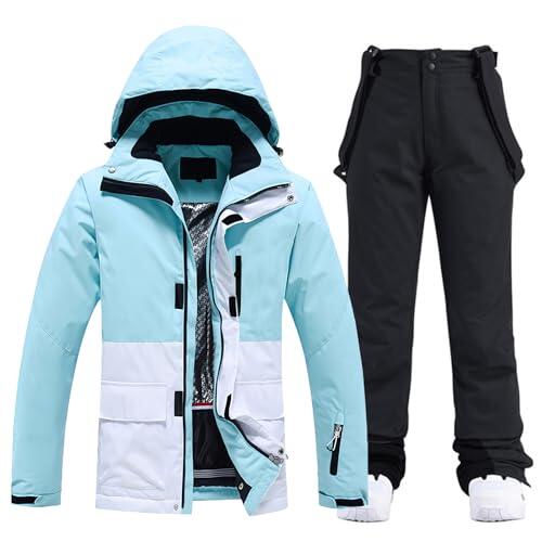 HOTIAN Conjunto de chaqueta y pantalones de esquí para mujer, juego de 2 piezas, traje de esquí para mujer, resistente al agua, cortavientos, invierno, cálido, esquí, nieve, juego de snowboard, S