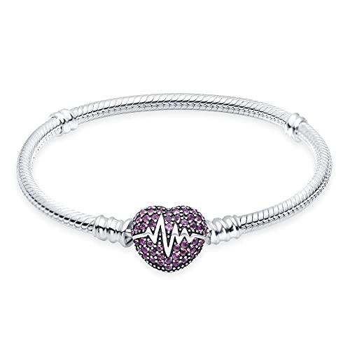 Jokmeo Pulsera de Plata de Ley 925 para Mujer, Pulsera de Eslabones Serpiente de la Colección Pandora Moments, Compatible con Dijes, Adecuada para Mujeres y Niñas. (corazón rojo 20cm)