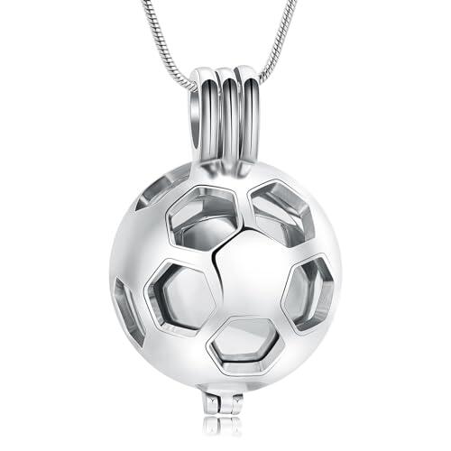 AIWENXI Joyas de cremación de fútbol para cenizas huecas de fútbol, collar para mujeres para hombres, urna conmemorativa, colgante de ceniza, Acero inoxidable