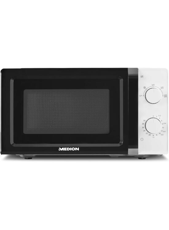 MEDION Microondas (20 L, 700 W, 5 niveles de potencia, modo descongelación, temporizador, pequeño, fácil de usar, MD11475) blanco