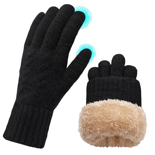 Ehsbuy Guantes Térmicos de Invierno para Mujer - Pantalla Táctil, Lana, Forro Cálido, Cable Tejido - Resistentes al Viento para Teléfono Móvil, Esquiar, Ciclismo, Conducir y Deportes