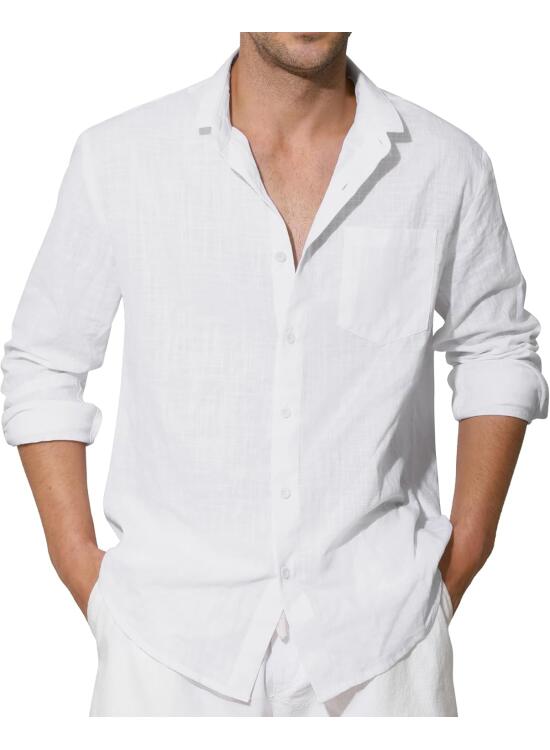 Enlision Camisas Lino Hombre Manga Larga Verano de Algodon Casual Camisa Henley Shirts Cuello Mao Color Sólido Elegantes Playa Boda Vacaciones S-4XL