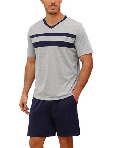Nieery Conjunto de Pijamas de Manga Corta para Hombre - Algodón, Dos Piezas, Colour Clash, Cuello en V, Estampado de Moda - Tallas S-XXL