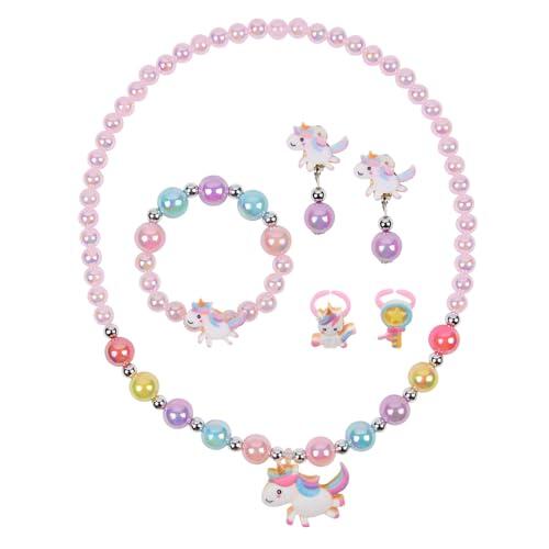OSDUE 6 PCS Conjunto de Joyas de Unicornio para Niñas, Joyas de Unicornio para Niños que Incluyen Collar, Anillo, Pulsera, Aretes, Conjunto de Joyas de Unicornio para Niños para Fiesta
