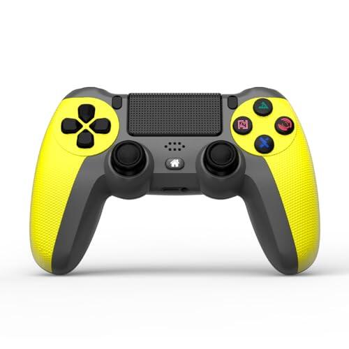 NK Mando para PS4 / PS3 / PC/Móvil Inalámbrico - Wireless Controller con 2-Shock, Función Detección 6 ejes, Luz LED, Panel Táctil, Entrada para Auriculares, Cable de Carga incluido - Amarillo