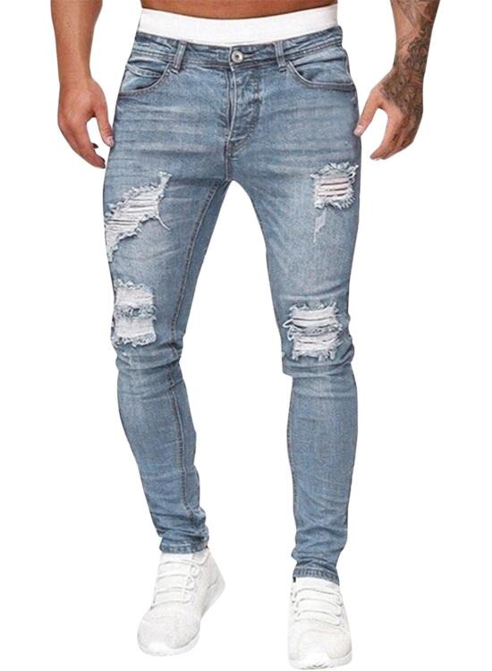 Genérico Pantalones Vaqueros Rotos Hombre Tallas Grandes Basic Simple Pantalon con Bolsillo Resistente Al Aceite Cómoda Jeans Pants