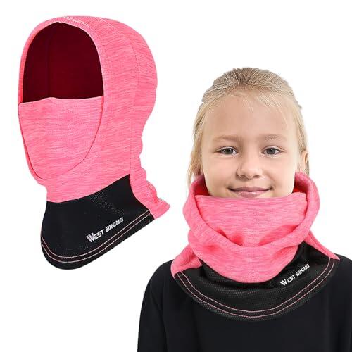 AYPOW Pasamontañas Térmico de Invierno Niños, Multifunción Prueba de Viento Forro Polar Cálido Máscara de Esquí Ciclismo Sombreros Gorro con Calentador de Cuello, Mascarilla para 6-13 Años Niños Niñas