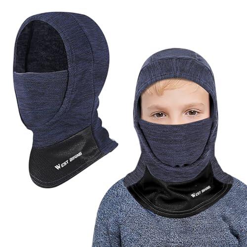 AYPOW Pasamontañas Térmico de Invierno Niños, Multifunción Prueba de Viento Forro Polar Cálido Máscara de Esquí Ciclismo Sombreros Gorro con Calentador de Cuello, Mascarilla para 6-13 Años Niños Niñas
