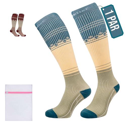 360 RELIEF 1 Par Medias de Compresión 15-20 mmHg - Clase 1 Calcetines Compresion para Mujeres y Hombres - Soporte Diario para Correr, Viajar, Recuperación Deportiva - S/M Verde con Bolsa de Malla
