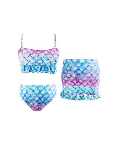 Bañador Sirena Niña Natacion 4-12 Años, Bikini 3 Piezas, Tirantes Ajustables, Ropa de Baño Piscina