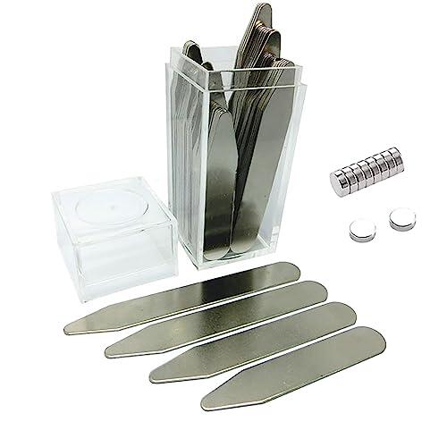 40 piezas de collar de metal para camisa de acero inoxidable con caja de almacenamiento y 10 imanes, para la mayoría de camisas de negocios para hombre (4 tamaños)