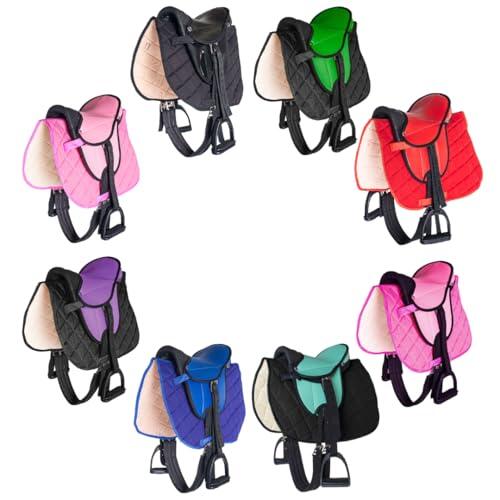 PFIFF 103106 Juego Completo de Silla de Montar para shettys o Caballos de Madera, sillín para niños, Verde