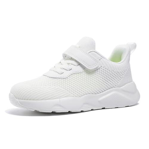 Fudaolee Zapatillas Deportivas Unisex Niños Zapatos de Correr Antideslizante Niñas Ligeras Calzado de Deporte Casuales Zapatilla de Caminar Transpirables Sneakers B-Blanco 32 EU