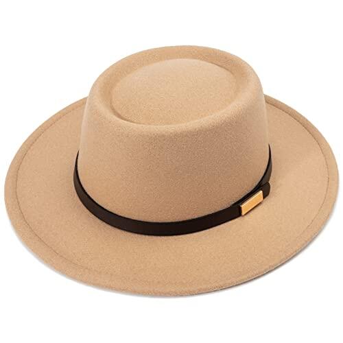 DRESHOW Sombrero de ala ancha Fedora para mujer Hebilla de cinturón Retro Panamá Floppy Hat