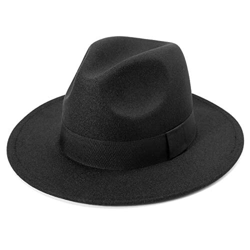DRESHOW Sombrero de ala ancha Fedora para mujer Hebilla de cinturón Retro Panamá Floppy Hat