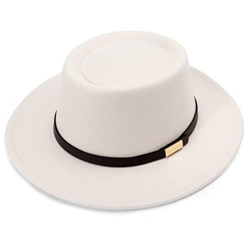 DRESHOW Sombrero de ala ancha Fedora para mujer Hebilla de cinturón Retro Panamá Floppy Hat