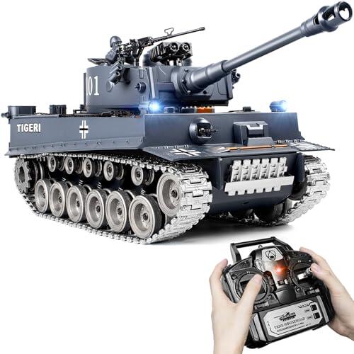 Supdex Tanque Teledirigido Batalla 1/18, RC Tiger I, 2.4Ghz Anque Control Remoto, Tanque Teledirigido con Sonido y Humo, Radiocontrol Kit de Juguete de para Adultos y Niños