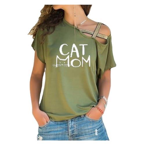 Camiseta de Manga Corta Irregular con Hombros Cruzados y Estampado for Mujer, Camiseta Holgada Informal, Camiseta Estampada de Manga Corta for Mujer (Color : 7, Size : M)