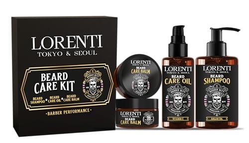 LORENTI TOKYO & SEOUL Argan Barber - Juego de cuidado de la barba y peinado - Kit de cuidado de la barba con aceite para barba, champú para barba y bálsamo para barba - Idea de regalo para hombres