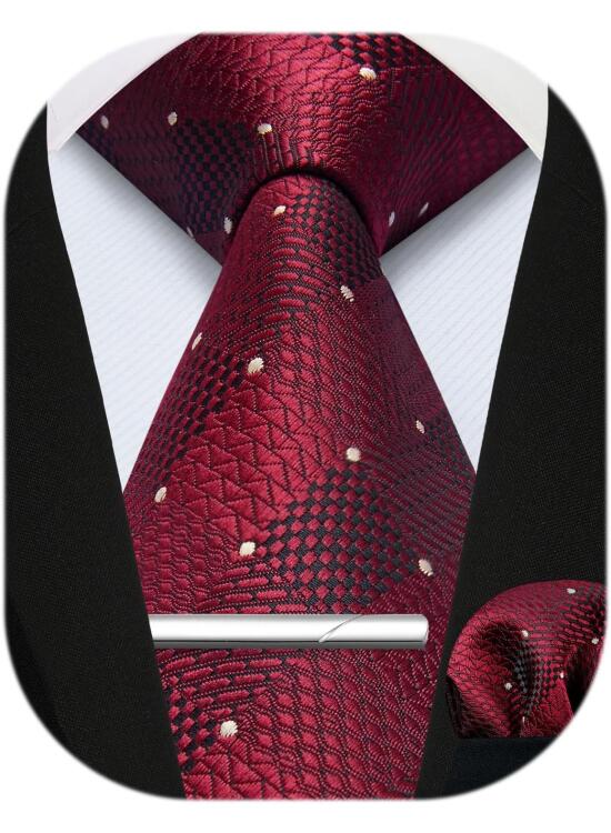 Enlision Corbata de Cuadros Paisley con Pañuelo y Clip de corbata para Hombre Conjunto de Corbata y Pañuelo de bolsillo para Boda Formales Negocio Trabajo