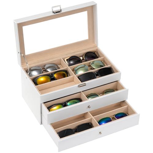 ProCase Caja Gafas, Expositor Gafas de Sol, Organizador Sunglasses 18 Compartimentos -Blanco
