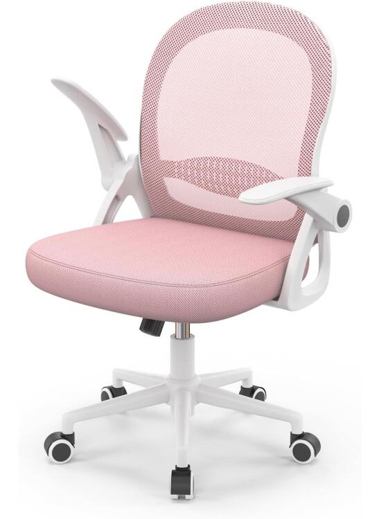 rattantree Silla de Oficina, Silla de Escritorio Ergonómica con Respaldo de Malla Transpirable y Asiento, Silla de Ordenador, Regulable en Altura, Reposabrazos Abatibles, Para Estudio de Oficina, Rosa