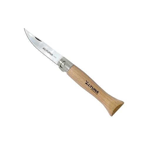 Altuna - Navaja Multiusos Plegable - Hoja de 8 cm de Acero Inoxidable - Con Seguro Anticorte - Mango de Madera Ergonómico - Navaja de Camping, Setas, Senderismo y Pesca - Compacta y Resistente