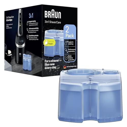 Braun ShaverCare 3 en 1 Cartuchos de Recambio Originales para El Centro de Limpieza Y Carga SmartCare, Limpiador de Afeitadora Eléctrica Hombre, Pack de 2, Aroma Fresco de Limón