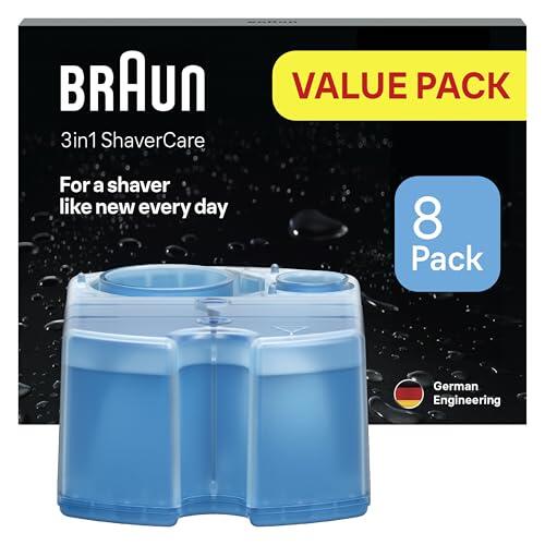 Braun ShaverCare 3en1 Cartuchos de Recambio para El Centro de Limpieza SmartCare, Pack de 8 - Limpiador de Afeitadora Eléctrica Hombre Recambios, Aroma Fresco de Limón
