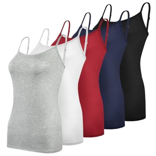 Aomig Camisetas Interiores, 5pcs Camiseta Tirantes, Sin Mangas Con Tirantes Finos Ajustables, Camisola Sólida Básica para Mujer, XXL