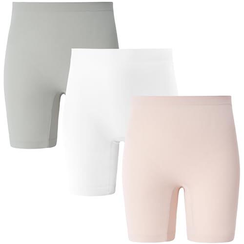 INNERSY Pantalon Antirozaduras Mujer Debajo de la Falda Bragas Largas Anti Rozaduras Boxer 3 Pack (L, Rosa/Blanco/Gris Claro)
