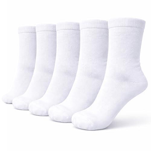 bisoo Calcetines Blancos Niño, Niña - SET de 5 Pares Calcetines Deporte Altos de Algodon Certificado Oeko-Tex - Colegio, Uniforme Escolar - Talla 36-38 (Blanco)