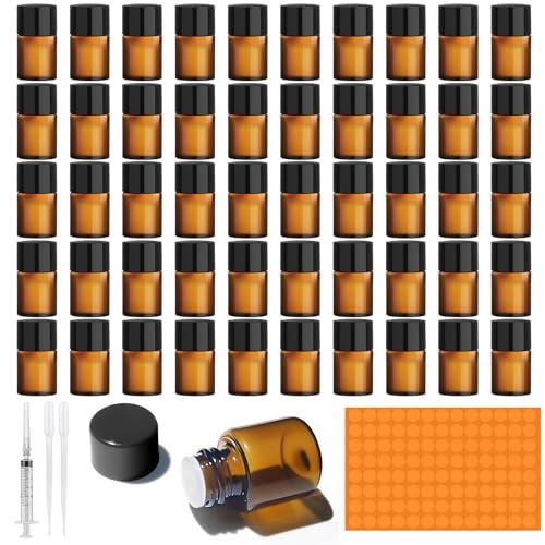 Amentalove 50PCS 2ml Pequeños Recipientes de Aceites Esenciales, Botella de Cristal, Muestras de Vacías Transparente, Frascos de Vidrio de Muestra Pequeños para Aceite Perfumes Aromaterapia