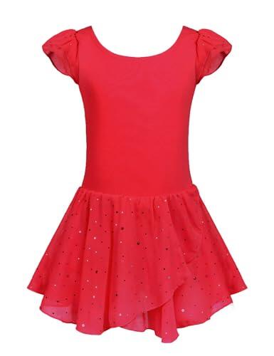 trudge Ropa de Ballet niñas Vestido de Ballet de algodón Leotardo de Ballet Mangas Cortas Vestido de Baile Cuerpo de Baile con Falda de Muselina Rojo tutú 150