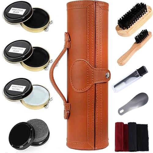 FGXY Juego De Cuidado De Zapatos, Juego De Cepillo De Zapatos De 11 Piezas, Con Funda De Almohada De Lujo De Cuero Pu, BetúN De Zapatos, Cepillo De Melena De Caballo Suave (10PCS)