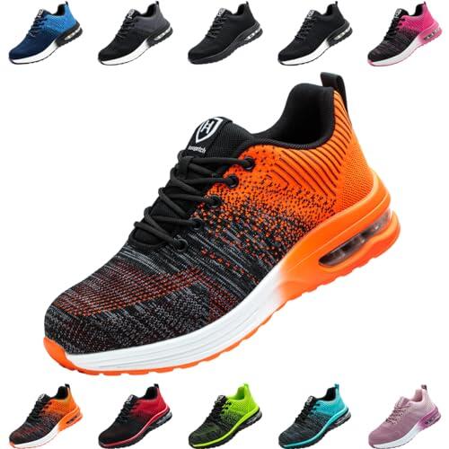 Zapatos de Seguridad Hombre Mujer Zapatillas Trabajo Ligero Comodo Calzado de Seguridad con Punteras de Acero Transpirable Antideslizante Naranja EU 43