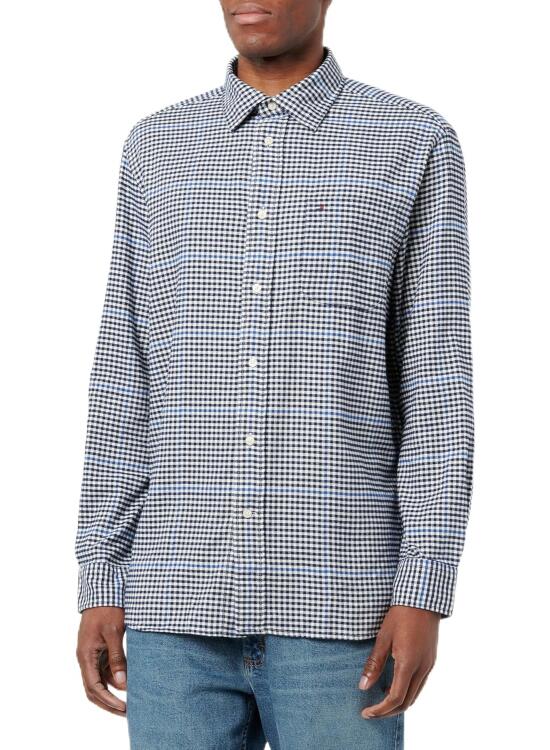 Tommy Hilfiger Camiseta de Manga Larga Hombre Brushed Gingham Overcheck Shirt con Bolsillo en El Pecho